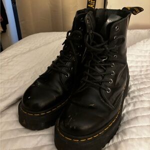 Dr. Martens Black Combat Boots with Yellow Stitching
